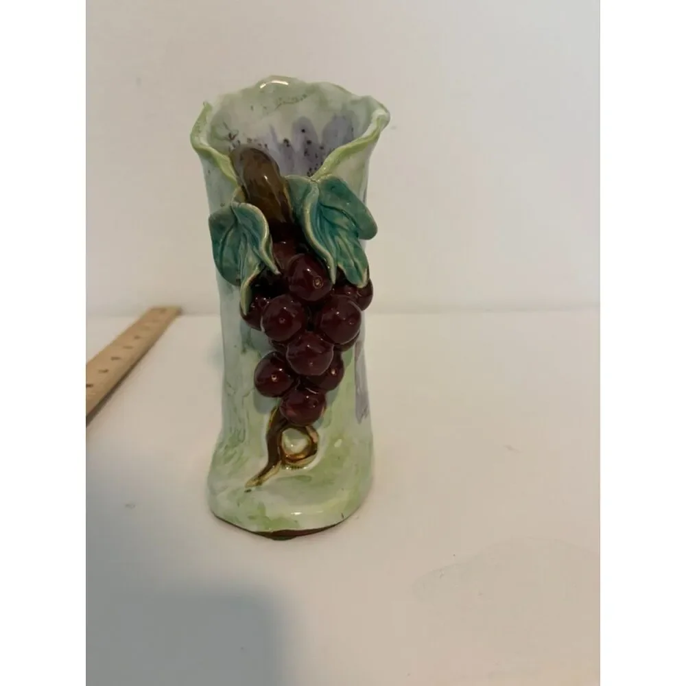 Vintage Majolica-of Grapes, Vines and Leaves Bud Vase by Jim Murrin.